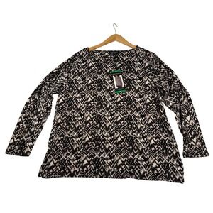 Mario Serrani Italy Womens XL Crew Neck Long Sleeve Top Black White Chevron Knit